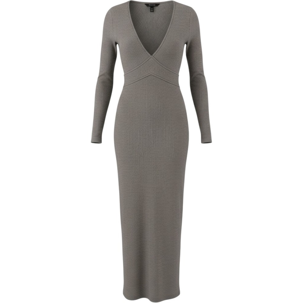Wild Fable Maxi Dress Women XL Gray Long Sleeve V-Neck Ribbed Knit Slit Casual